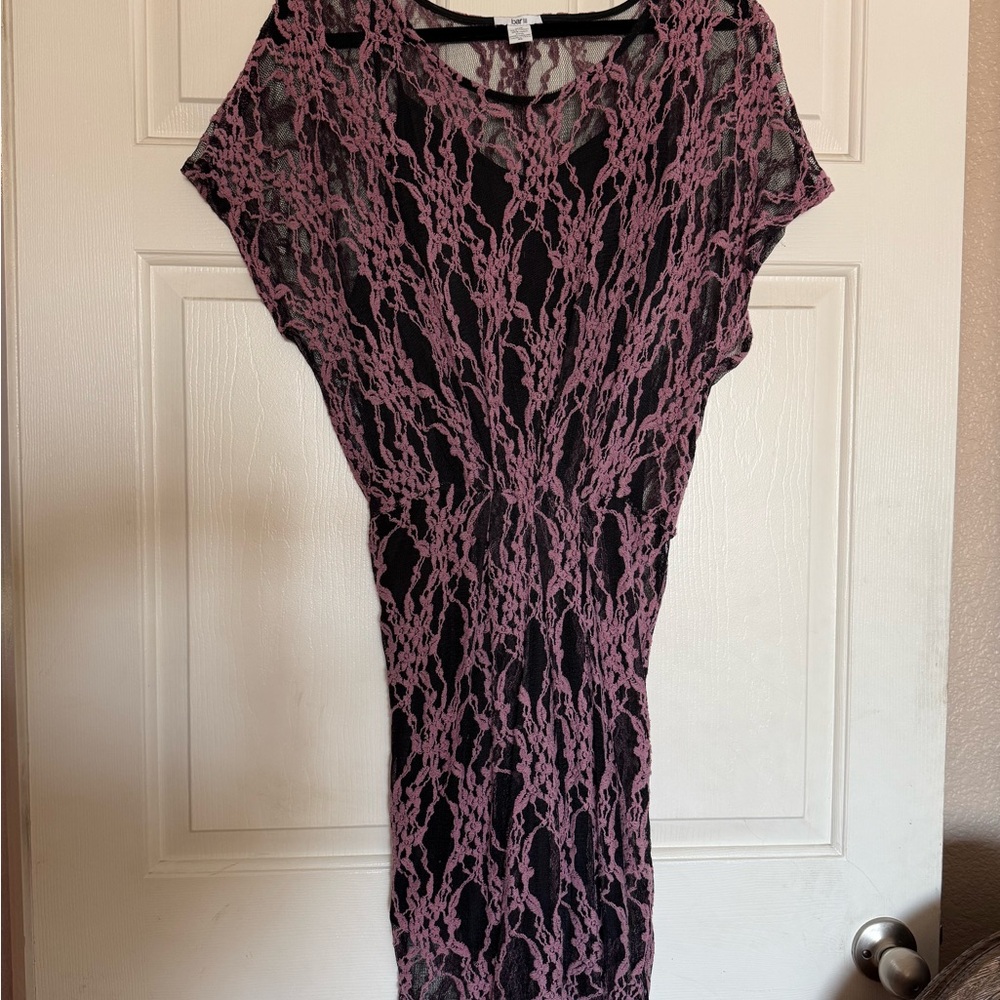 Bar III Black and Purple Lace Midi Dress